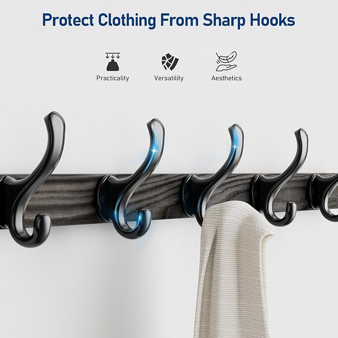 Tatub 29'' Coat Rack Wall Mount with Shelf, Wood Wall Hooks with Storage, Entryway Shelf with 5 Coat Hangers for Bathroom, Living Room, Bedroom, Ebony Grey