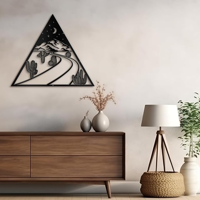SIGNLEADER Metal Wall Art Decor Cactus, Moon, Mountain Landscape Modern Abstract Wall Sculpture Hangings Home Decoration for Living Room, Bedroom, Bathroom, Kitchen, Outdoor - 18" Black