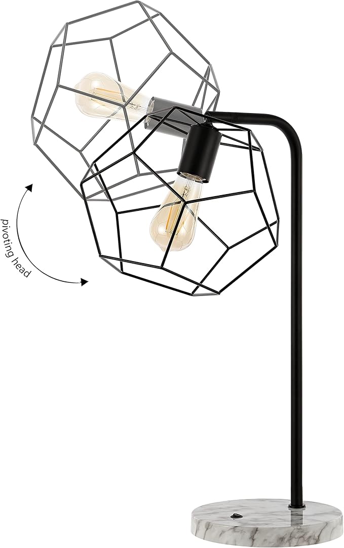 JONATHAN Y JYL1132A Penta 23.5" Industrial Farmhouse Head-Adjustable Iron LED Task Lamp with USB Charging Port Contemporary, Modern Bedside Desk Nightstand Lamp, Black