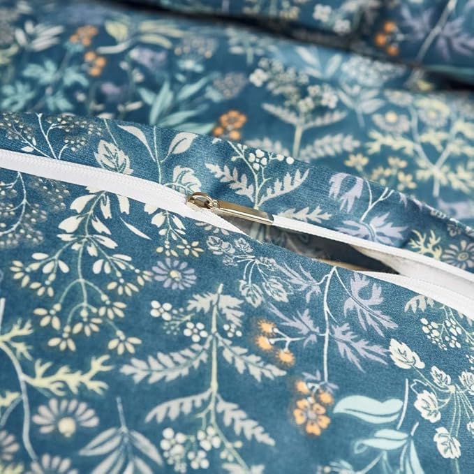 Blue Floral Duvet Cover King Vintage Flower Pattern Duvet Cover 100% Cotton Garden Style Comforter Cover Chic Botanical Floral Bedding Sets for Girls Women 1 Floral King Duvet Cover with 2 Pillowcases