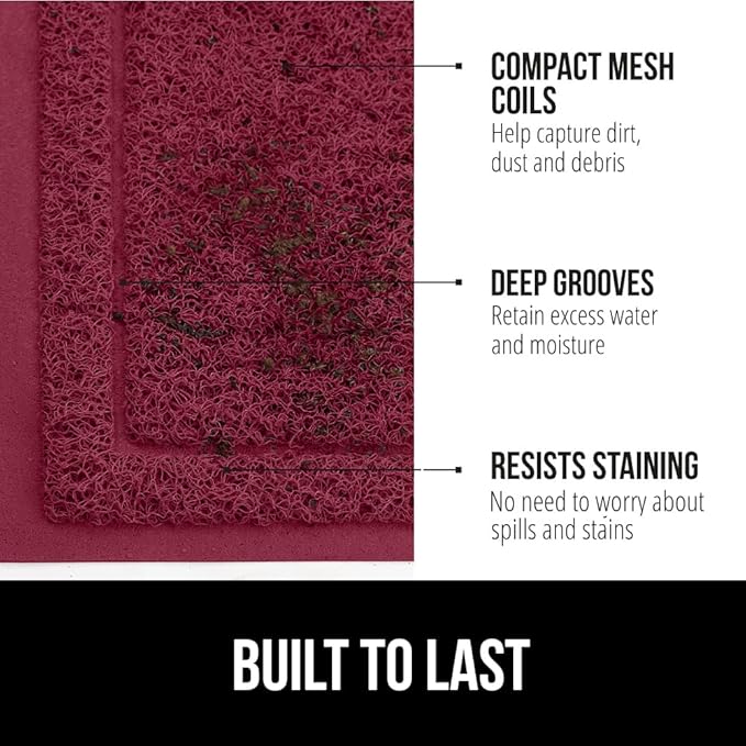 GORILLA GRIP Dirt Grabber Mesh Doormat, Low-Profile, Stain and Fade Resistant Heavy Duty Quick Dry Striped Doormats, Mats for Indoor or Outdoor Entry, Shoe Scraper, Garage Entrance Mat 47x35, Burgundy
