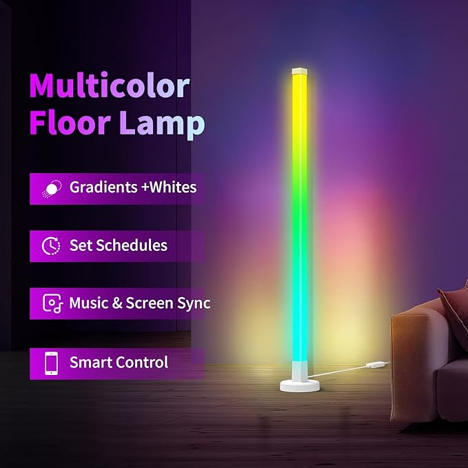 Corner Floor Lamp, Smart RGB Corner Lamp with App and Remote Control, Music Sync Standing Lamp with 16 Million DIY Colors, Modern LED Ambient Light for Bedroom, Living Room, Gaming Rooms
