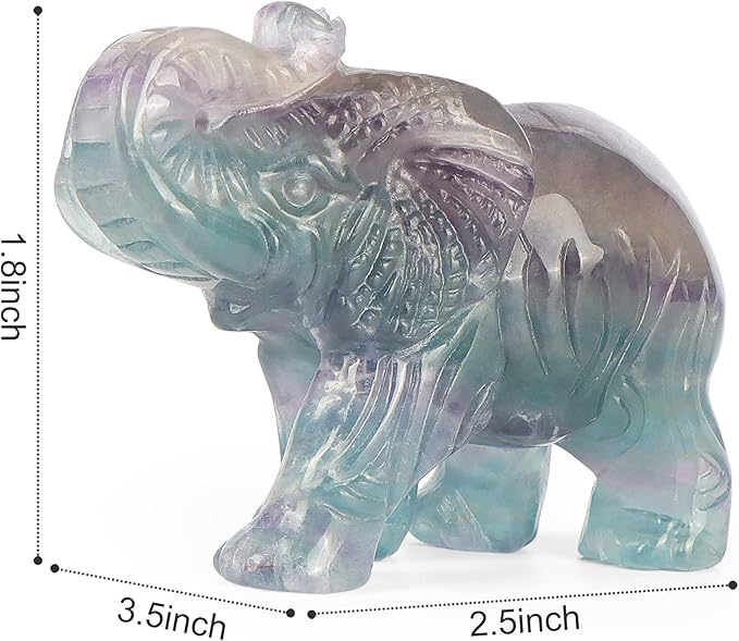 2.5" Rainbow Fluorite Crystal Elephant Decor Gemstone Hand Carved Animal Healing Statue Craft Home Office Gifts