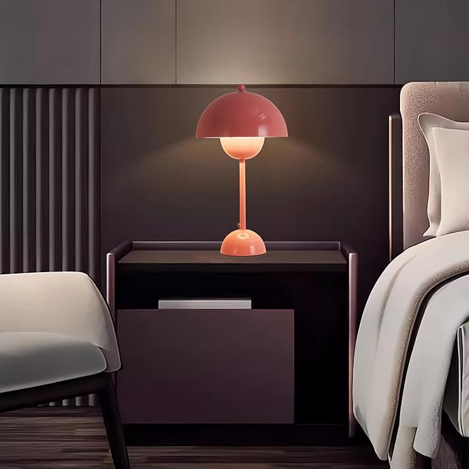 COSYLUX Modern Small Table Lamp for Bedroom, Cute Dome Shade Reflecting Light Reading Lamp for Living Room, Kid's Room, Study, Office, Beside Bedside Nightstand Desk Lamp(Light Pink)