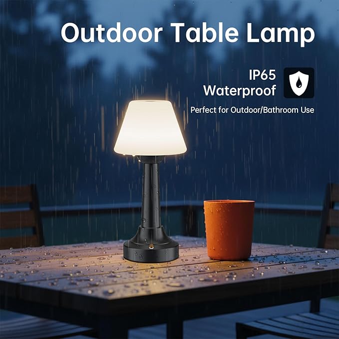 TRRMEZY Cordless Shower Lamp Waterproof, 18-Hour Rechargeable Battery Operated Outdoor Lamp, Dimmable Touch Table Lamp, IP65 Wireless LED Night Light for Bathroom Patio Camping Restaurant Bar Home