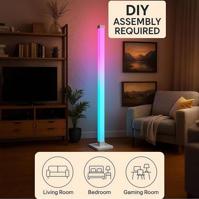 ICRGB Corner Floor Lamp, DIY Floor Lamp with Music Sync and 16 Million Colors, Color Changing Standing Floor LED Lights for Bedroom Living Room Decor, Ambient Mood Lighting Gaming Accessories