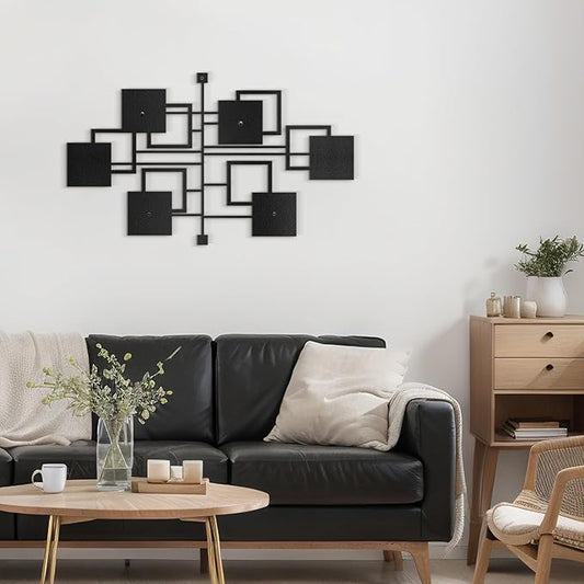 SIGNLEADER Metal Wall Decor Rectangles Geometric Minimalist Modern Luxury Wall Sculpture Hangings 3D Statue Home Decoration for Living Room, Bedroom, Bathroom, Kitchen, Fireplace, Office - 18" Black