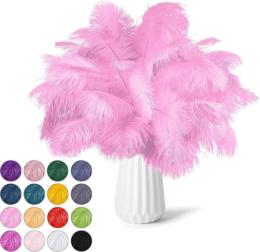 NEWONG 30pcs Pink Ostrich Feathers Natural Bulk 8-10inch(20-25cm) Vase Craft Wedding Home Party Centerpieces Christmas Day Decoration