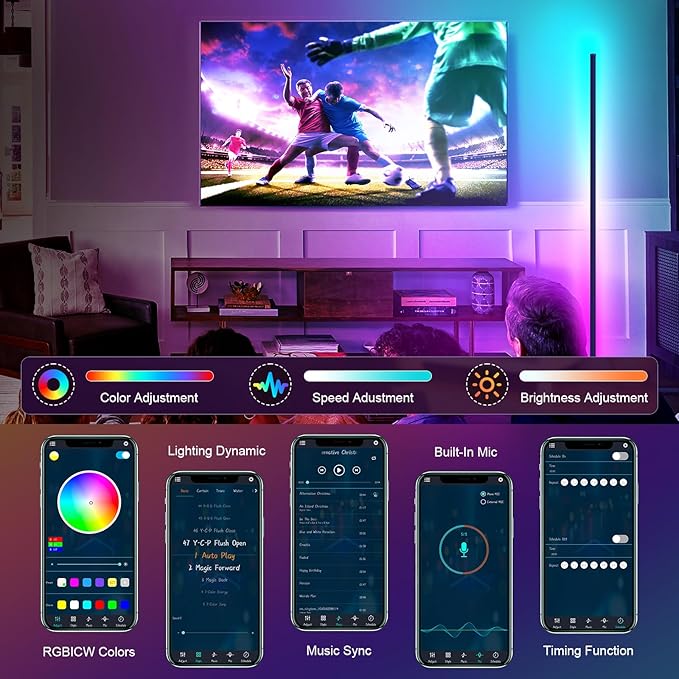 LED Corner Floor Lamp, 68+ Scenes, 16 Million Colors Corner Light with App & Remote Control, 65” Smart RGB Ambient Lighting with Music Sync, Mood Lighting for Bedroom, Living Room, Gaming Room