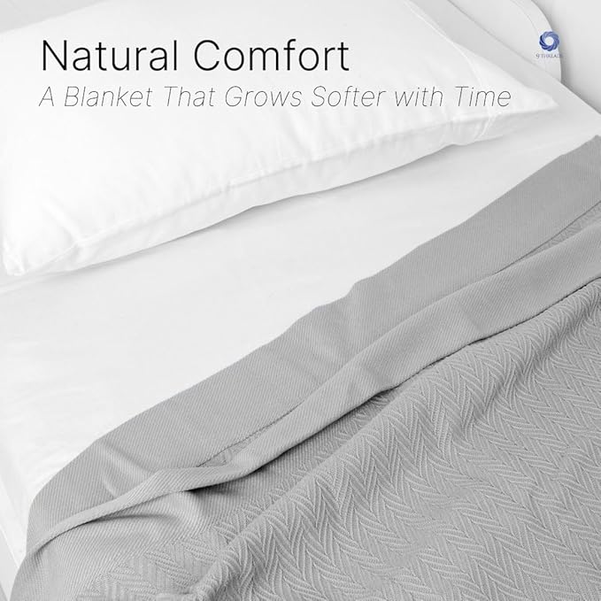 9Threads 100% Cotton Herringbone Blankets, 66"X90" Twin, Throw Blanket for Bed, All Season Cotton Blanket, Cozy Blanket,Throws & Bed Blanket, Throw Blanket for Couch, Modern Home Decor -Scottish Grey