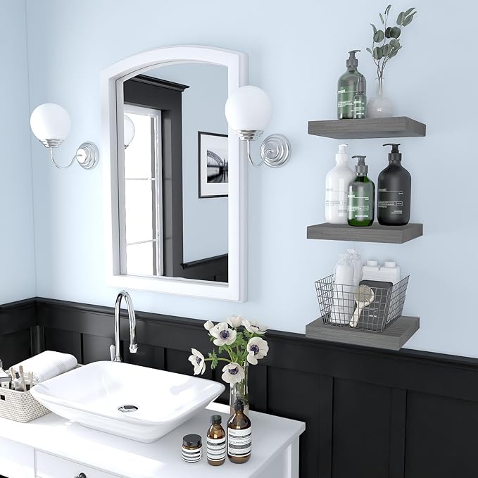 Small Floating Shelves for Wall - 9 Inch Mini Square Grey Shelves for Bedroom, Living Room, Bathroom, Kitchen, Office Decor Set of 3