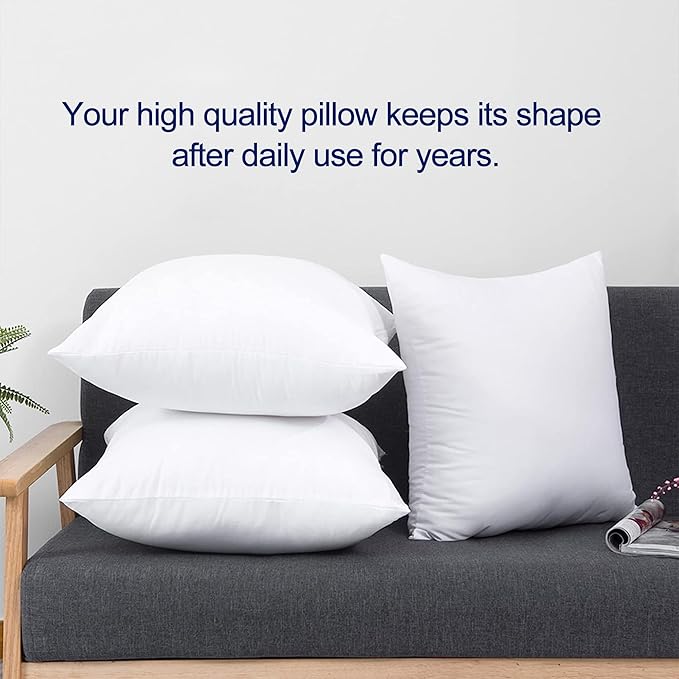 HITO 16x16 Pillow Inserts (Set of 2)- 100% Cotton Covering Down Alternative Throw Pillows White for Couch Bed Sofa
