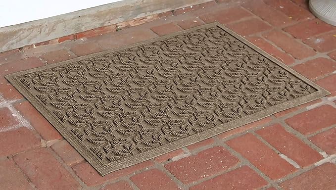 WaterHog Water Trapping Door Mat - Slip-Resistant Indoor/Outdoor Entrance Rug for Front Door, Entryways, Patios, Porch, Mudrooms, Hallway, Made in USA, Dogwood Leaf Collection, Khaki/Camel, 2' x 3'