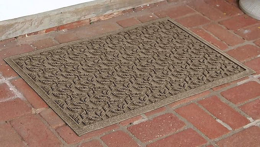WaterHog Water Trapping Door Mat - Slip-Resistant Indoor/Outdoor Entrance Rug for Front Door, Entryways, Patios, Porch, Mudrooms, Hallway, Made in USA, Dogwood Leaf Collection, Khaki/Camel, 2' x 3'