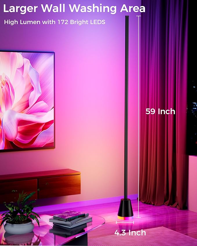 2 Pcs RGB Corner Floor Lamp, 60 Inch 344 LEDs Bright Standing Lamps for Bedroom with APP and Remote, Modern Floor Lamp with Music Sync and 16 Million Colors Changing Ambient Lighting