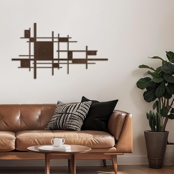 SIGNLEADER Metal Wall Decor Mondrian Geometric Minimalist Modern Luxury Wall Sculpture Hangings 3D Statue Home Decoration for Living Room, Bedroom, Bathroom, Kitchen, Fireplace, Office - 18" Bronze