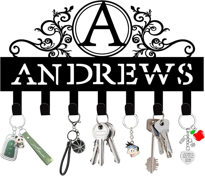 Custom Key Holder for Wall Personalized Metal Key Hook Key Organizer Rack Key Hanger Home Decor for Entryway, Garden, Bathroom, Kitchen, Garage (Monogram)