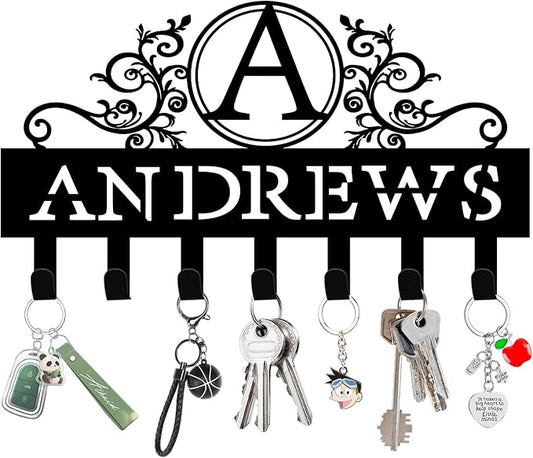 Custom Key Holder for Wall Personalized Metal Key Hook Key Organizer Rack Key Hanger Home Decor for Entryway, Garden, Bathroom, Kitchen, Garage (Monogram)