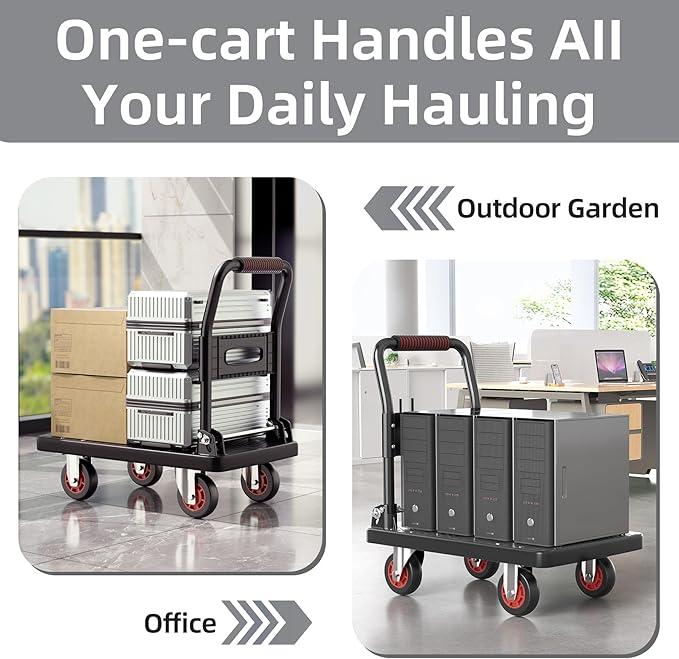 Upgraded Foldable Push Cart Dolly,560 lbs. Capacity Moving Platform Hand Truck,Heavy Duty Space Saving Collapsible,4‘’ TPR 360-Degree Silent Wheels,2 Swivel Wheels and 2 Fixed Wheels