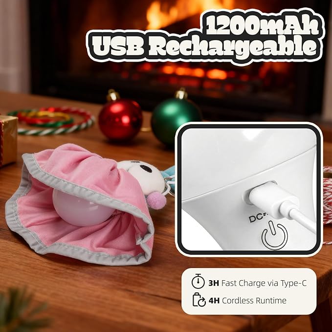 Aesthetic Plush LED Night Light, 1200mAh Rechargeable Mood Lamp, 3 Color Temperatures (Warm/Nature/Cool), 150 Lumens Dimmable Nursery Light with Remote, 1-4H Timer, Bedside Decor,Pink Blue