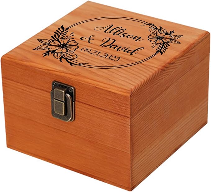 Personalized Wedding Keepsake Box Custom Name Date, Wooden Memory Box Wedding Gift Box for Couples Newlyweds - Customized Gifts for Bridal Shower Anniversary Engagement Christmas