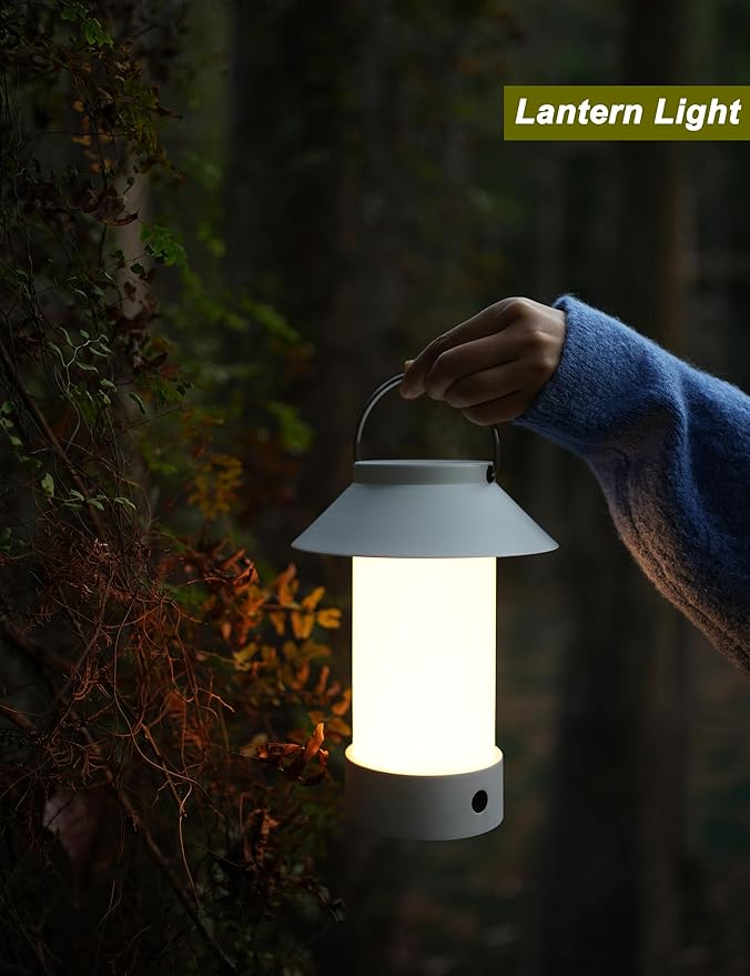 Rechargeable Outdoor Lantern Waterproof, Dimmable Warm White & Flickering Flame Mood Light, Portable Cordless Table Lamp for Patio/Camping/Shower/Emergency Power Outage (Coffee)