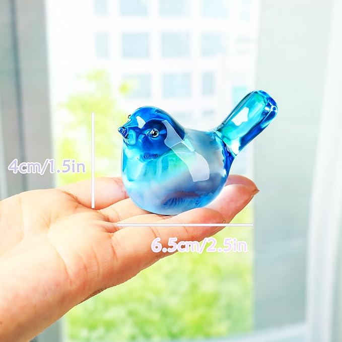 YWHL Handmade Crystal Blue Bird Figurines, Animals Gifts for Birds Lovers Women Men, Art Glass Birds Collectible for Home Decor, Desk Table Home Office Decoration