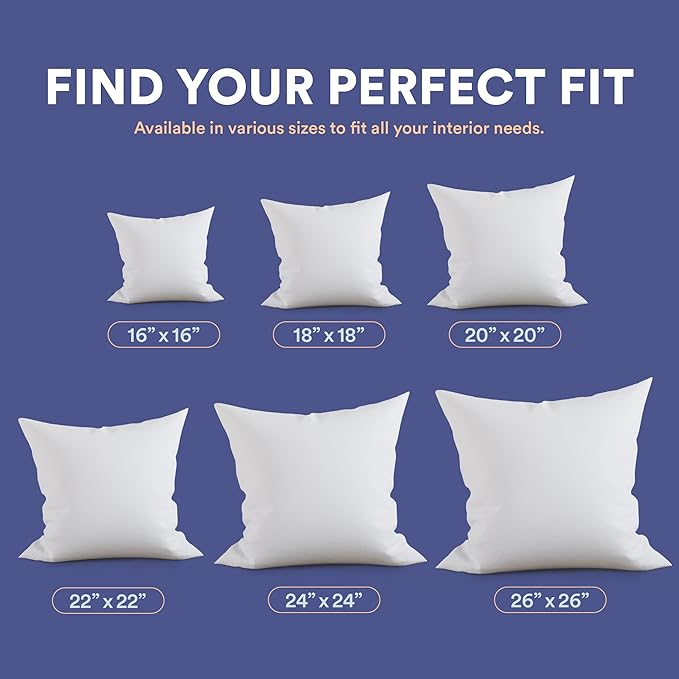 Continental Bedding | Down Alternative Throw Pillow Insert | 100% Cotton 250TC Shell | Medium Loft Decorative Cushion | 26x26 | 2 Pack
