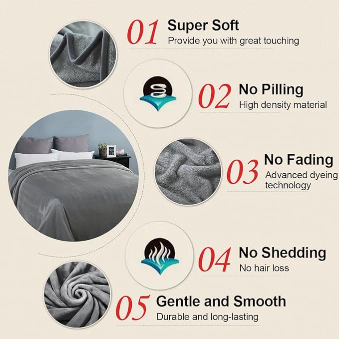 Soft King Size Blanket All Season Warm Fuzzy Microplush Lightweight Thermal Fleece Blankets for Couch Bed Sofa,90x108 Inches,Gray