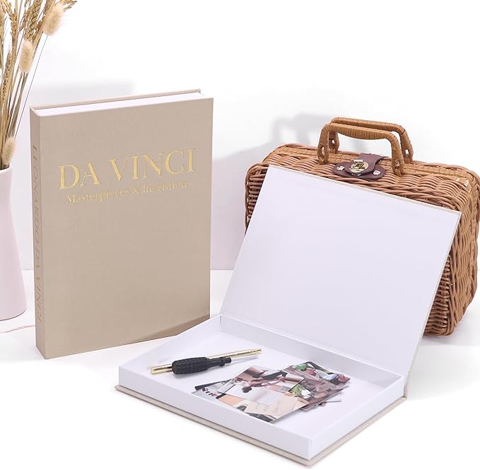 Premium Decorative Books - Set of 2 - Linen Storage Box for Coffee Table Faux Decor Boxes for Bookshelf Fake Books for Decoration for Living Room - Modern Home (Beige & Camel)