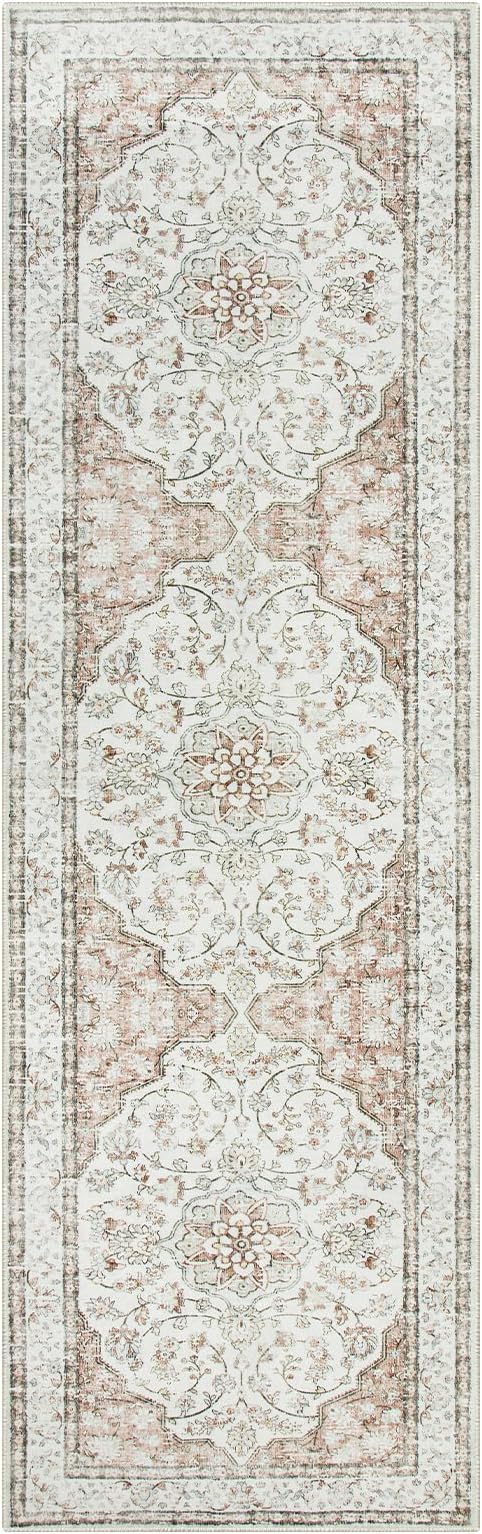 Lahome Boho Runner Rug,2.5x8 Non-Slip Hallway Carpet Runner with Rubber Backing,Terracotta Kitchen Runner Rugs Non Skid Washable,Oriental Vintage Thin Runner for Entryway Bathroom,(8ft,Terracotta)