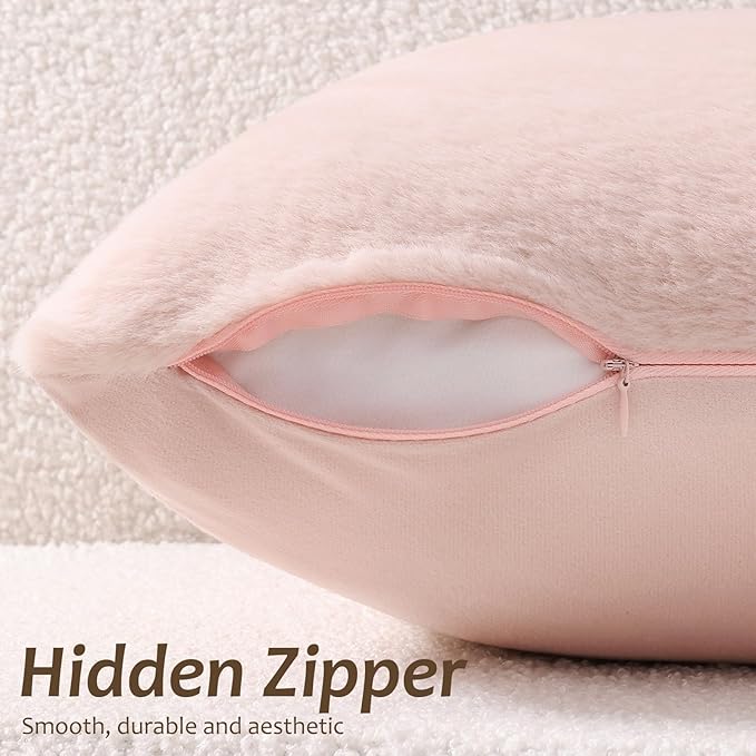 Pallene Faux Fur Plush Lumbar Spring Throw Pillow Covers 12x20 Set of 2, Luxury Soft Fluffy Cozy Decorative Pillow Covers for Sofa, Couch, Living Room, Blush Pink