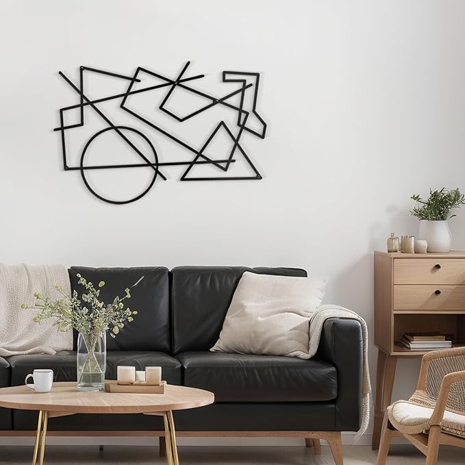 SIGNLEADER Metal Wall Decor Geometric Picasso Minimalist Modern Luxury Wall Sculpture Hangings 3D Statue Home Decoration for Living Room, Bedroom, Bathroom, Kitchen, Fireplace, Office - 18" Black