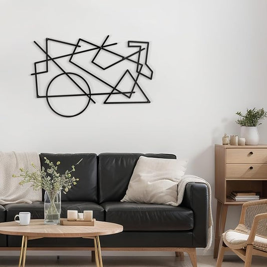 SIGNLEADER Metal Wall Decor Geometric Picasso Minimalist Modern Luxury Wall Sculpture Hangings 3D Statue Home Decoration for Living Room, Bedroom, Bathroom, Kitchen, Fireplace, Office - 24" Black