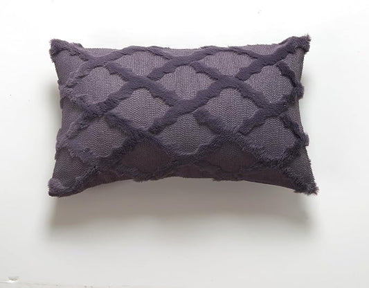 EMMTEEY Boho Fluffy Pillow Covers 12X20 - Single-Sided Striped Embroidery Design, Neutral Nordic Style Pillow Case Bed Sofa Decor for Cozy Home Styling, Purple
