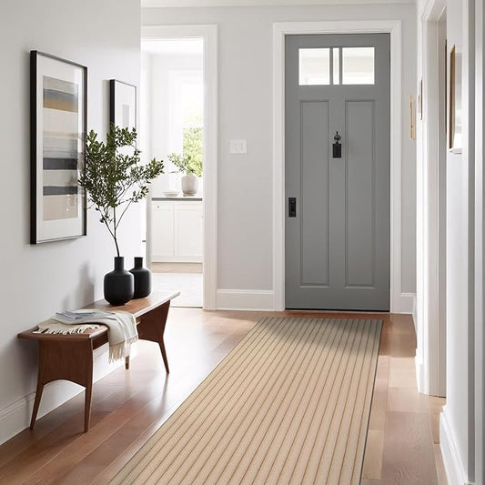 Beverly Rug Non Slip Area Rug 2 x 7 Modern Durable Ultra Soft Ribbed Indoor Rugs for Living Dining Room Office Stain Resistant Non Shedding Casual Easy Shag Indoor Carpet Beige 2x7