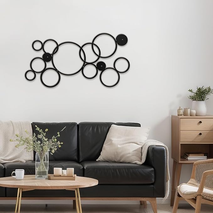 SIGNLEADER Metal Wall Decor Geometric Circles Bubbles Minimalist Modern Luxury Wall Sculpture Hangings 3D Statue Home Decoration for Living Room, Bedroom, Bathroom, Kitchen, Fireplace, Office - 24" Black