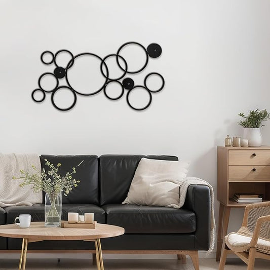 SIGNLEADER Metal Wall Decor Geometric Circles Bubbles Minimalist Modern Luxury Wall Sculpture Hangings 3D Statue Home Decoration for Living Room, Bedroom, Bathroom, Kitchen, Fireplace, Office - 24" Black