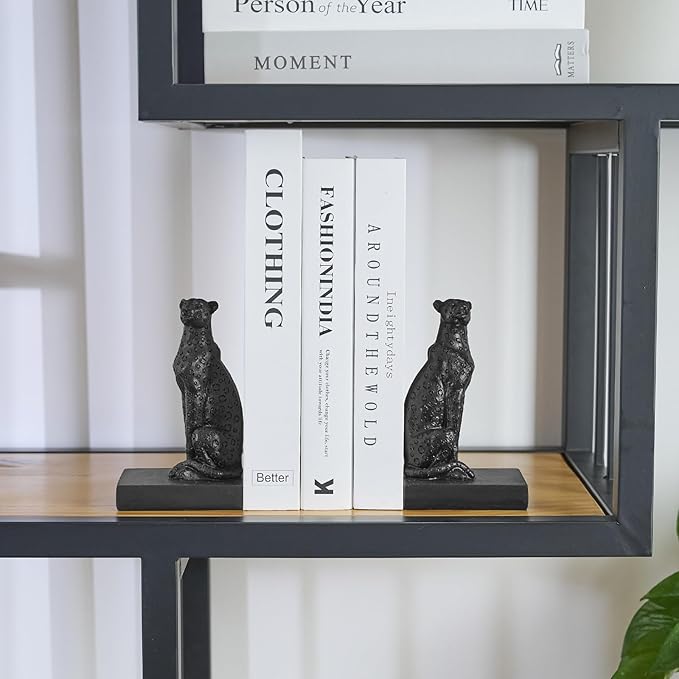 Black Cheetah Bookends, Book Ends for Shelves to Hold Books Heavy Duty, Creative Resin Book Holders for Home Farmhouse Shelves Office Lover Gift