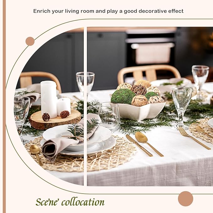 Jetec 18 Pcs Decorative Balls for Centerpiece Bowls 12 Green Moss Balls + 6 Wicker Rattan Cord Decorative Bowl Vase Fillers for Garden Vase Bowl Home Party Table Farmhouse Rustic Wedding Decor