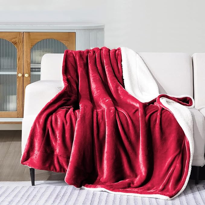 MOONLIGHT20015 Sherpa Throw Blanket - (Burgundy, 50X60 Inches) Soft and Warm Blankets for Winter Thick, Fluffy and Plush Blanket for Bed, Sofa, Camping and Travel