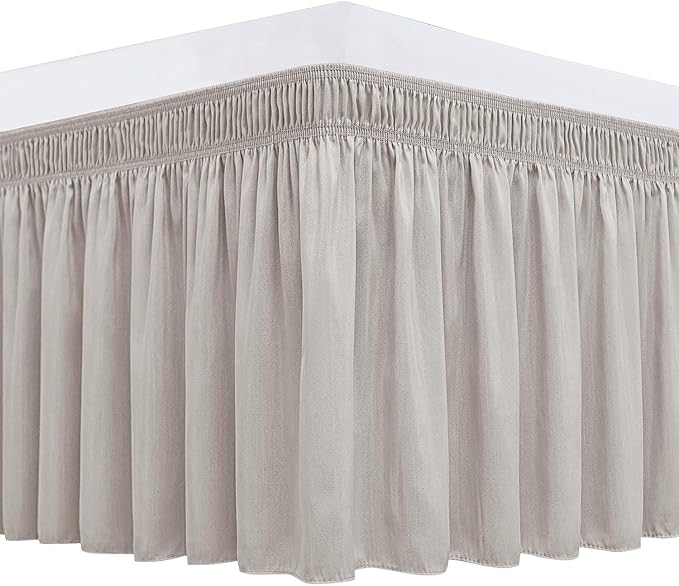 Biscaynebay Wrap Around Bed Skirts for King & Cal King Beds Short Drop of 12", Camel Grey Adjustable Elastic Dust Ruffles Easy Fit Wrinkle Resistant Silky Luxurious Fabric Machine Washable