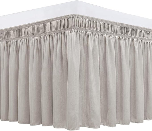 Biscaynebay Wrap Around Bed Skirts for Full & Full XL Beds 15" Drop, Camel Grey Adjustable Elastic Dust Ruffles Easy Fit Wrinkle & Fade Resistant Silky Luxurious Fabric Machine Washable