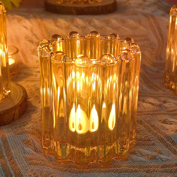 GOLDEAL 24Pcs Gold Glass Votive Candle Holders Tealight Holders Decorative, Tea Candle Holders Bulk,Candlestick for Wedding, Party,Dinner, Home Table Decor.