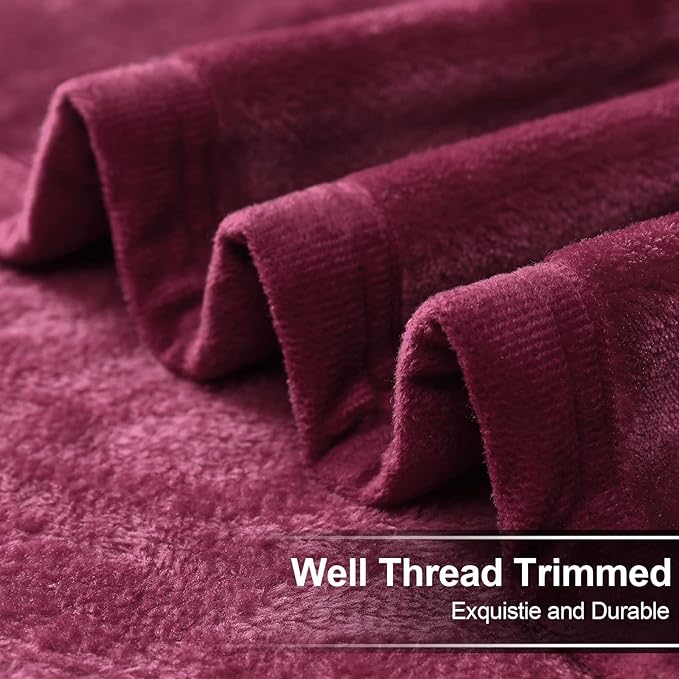 Soft Queen Size Blanket All Season Winter Warm Microplush Lightweight Thermal Fleece Blankets for Couch Bed Sofa,90x90 Inches,Burgundy