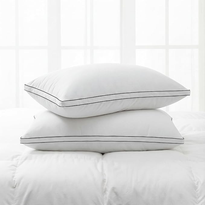 Homotive Feather Pillows King Size Set of 2 Goose Down Pillows with 100% Breathable Cotton Cover, Hotel Collection Bed Pillows for Sleeping, Soft Support for Back, Stomach and Side Sleepers