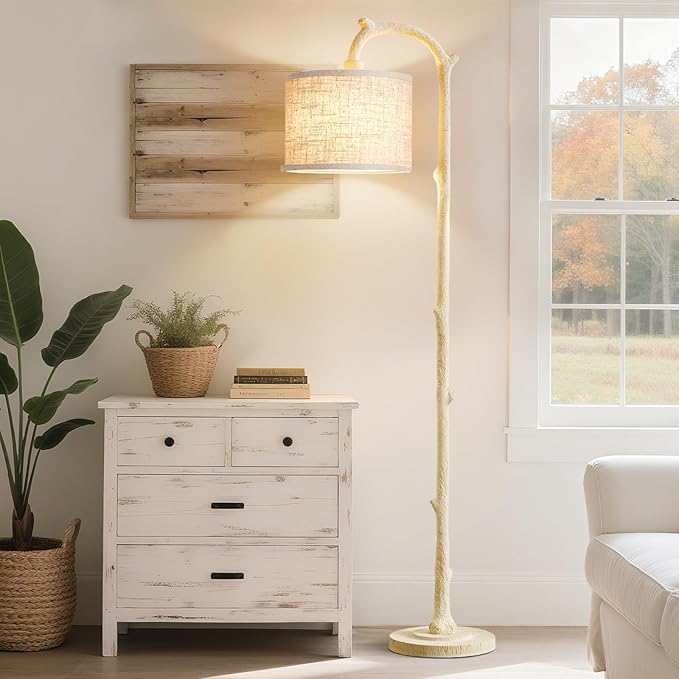 EJIAXIN Floor Lamp for Living Room - 69" Rustic Farmhouse Tall Lamp with Adjustable Color Temperatures- Country Resin Vintage Reading Light Standing Lamps for Bedroom Office Home Decor, Almond White