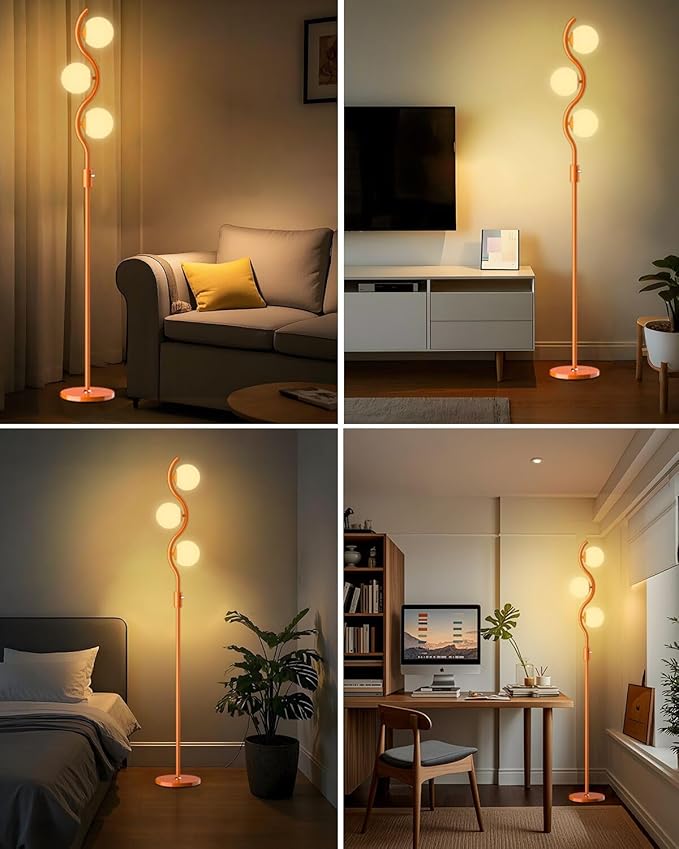 Lightdot 3-Globe Dimmable Floor Lamp Orange Mid Century Modern Standing Lamp with 3PCS 3000K G9 Bulbs Stepless Brightness Adjustable Stable Base for Living Room, Bedroom, Office