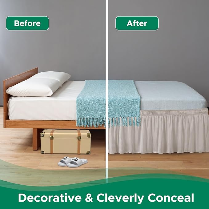 Biscaynebay Wrap Around Bed Skirts for King & Cal King Beds Short Drop of 12", Camel Grey Adjustable Elastic Dust Ruffles Easy Fit Wrinkle Resistant Silky Luxurious Fabric Machine Washable