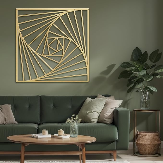 SIGNLEADER Metal Wall Decor Spiral Lines Minimalist Modern Luxury Wall Sculpture Hangings 3D Statue Home Decoration for Living Room, Bedroom, Bathroom, Kitchen, Fireplace, Office - 24" Gold